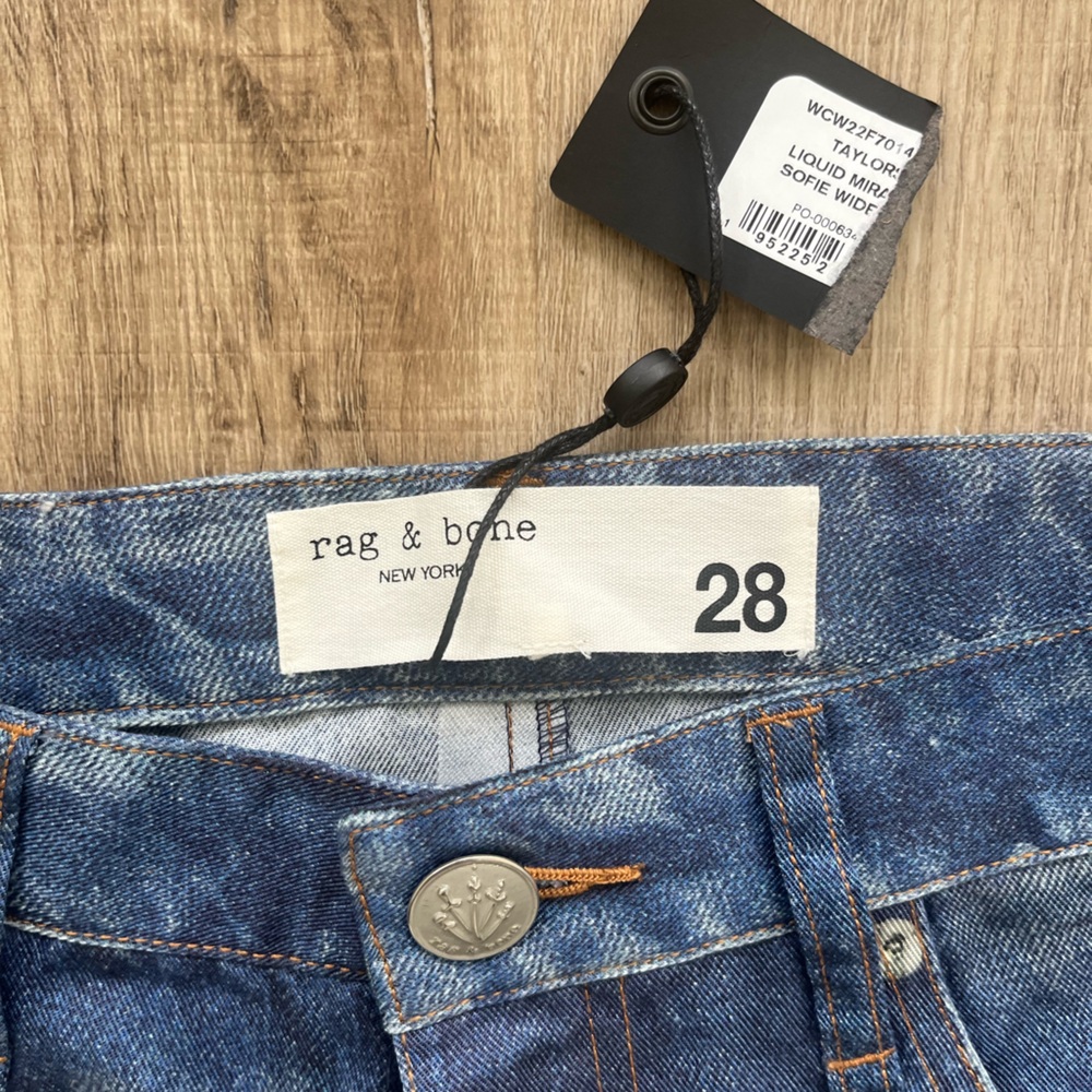 Rag & Bone NWT $325 Liquid Miramar Sofie Wide Leg Blue Jeans Taylors 28 - Picture 2 of 7